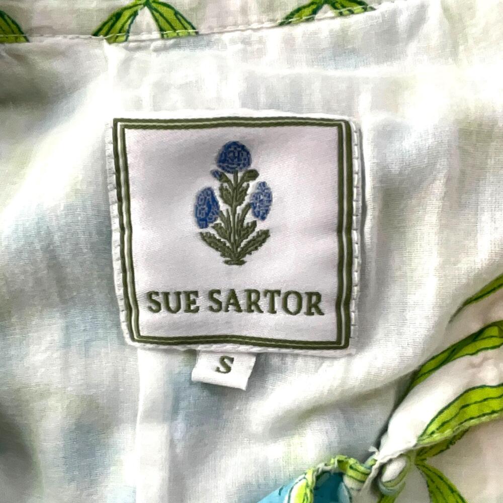 Sue Sartor Dress Womens S Blue Green Floral Cotton Long Sleeve Tunic *READ - Picture 14 of 16